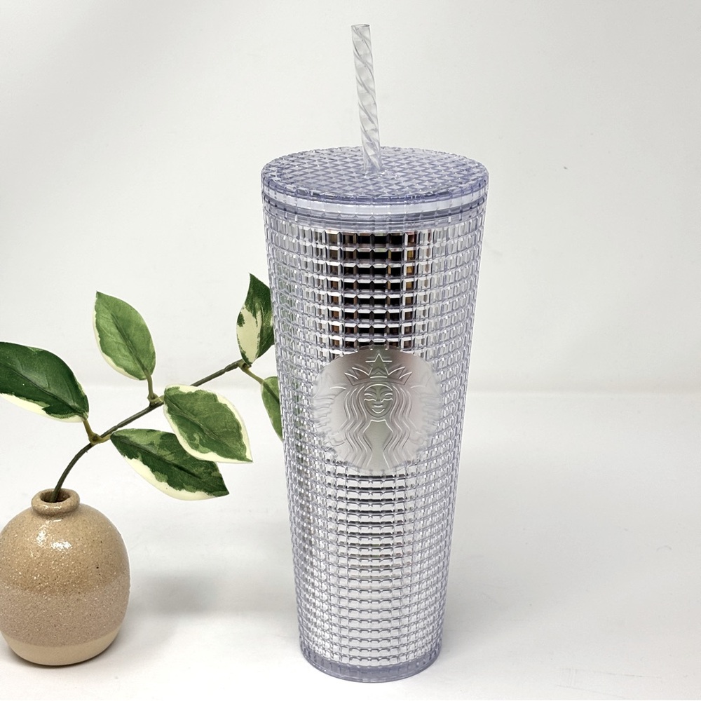 NWT STARBUCKS Metallic Mirror Silver Grid Holiday 2020 Venti Tumbler